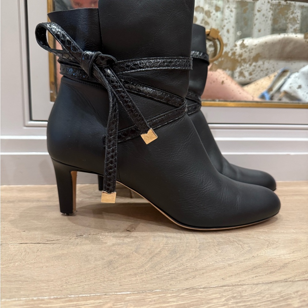 Jimmy Choo Black Heeled Boots with Gold Accents